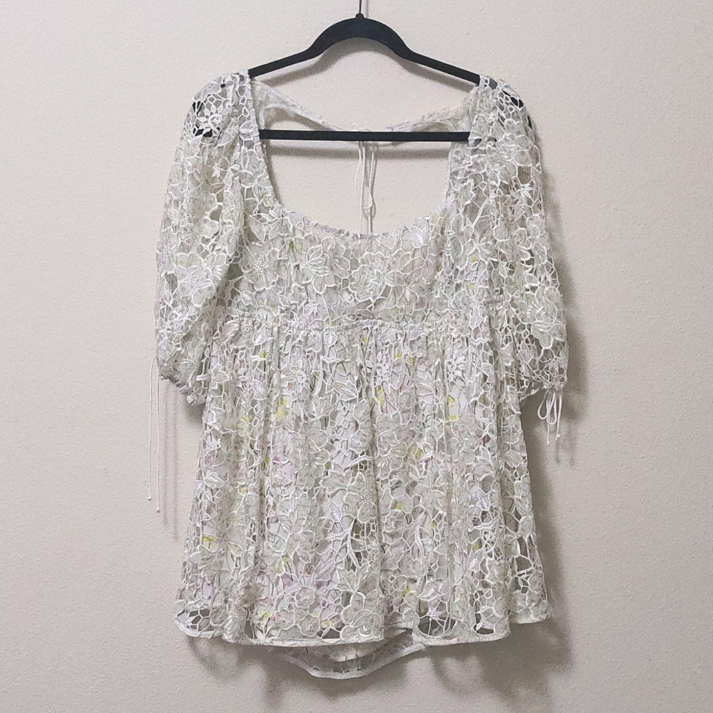 For Love and Lemons Sundae White Lace Floral babydoll Mini Dress